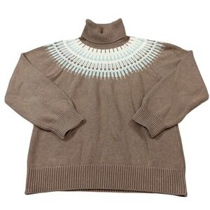 Burgess XL Taupe Brown Cotton Cashmere Fair Isle Turtleneck Sweater Sunburst